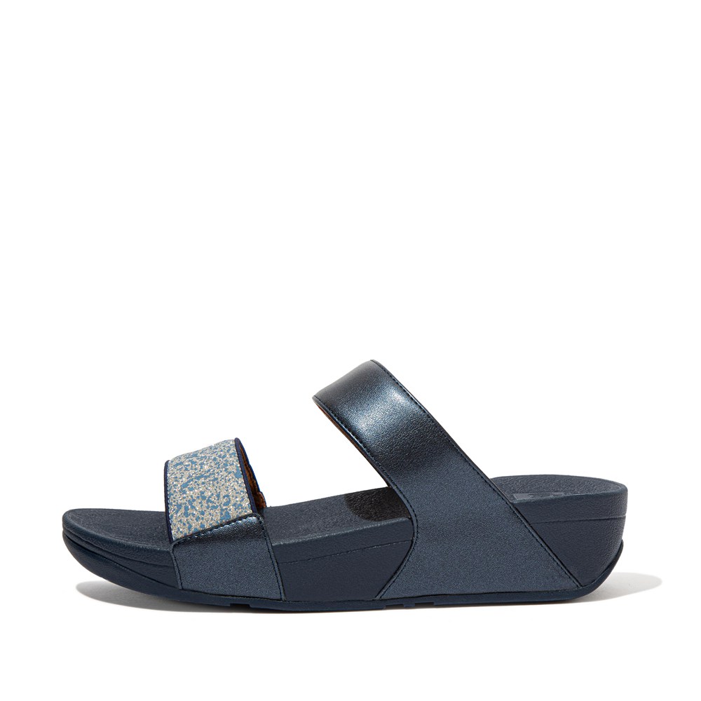 Fitflop Womens Slides Navy - Lulu Shimmer Splash - SL3694752